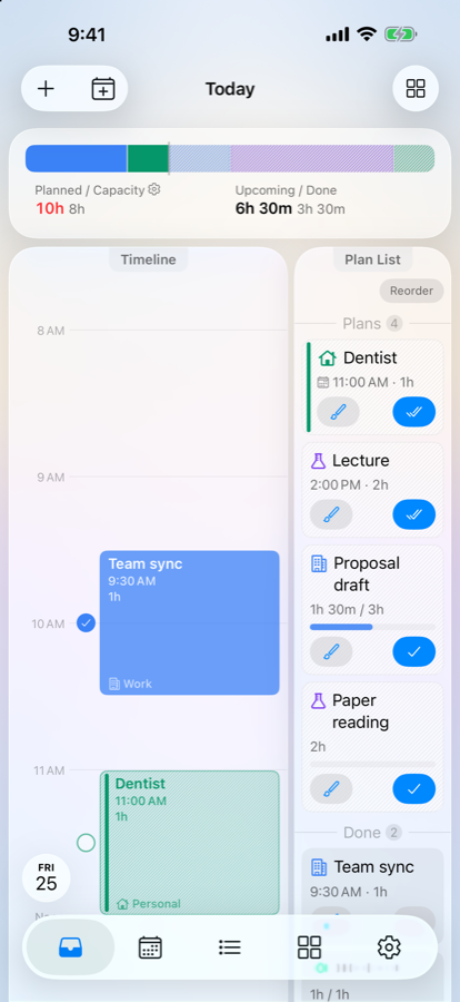 Tasks with a time, and tasks without one